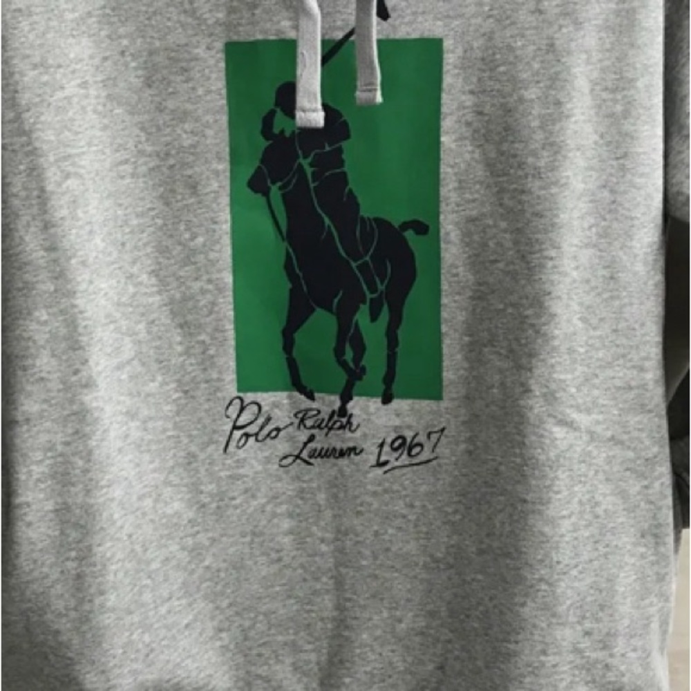 POLO RALPH LAUREN BIG PONY HOODIE PULLOVER 1967 CURSIVE GREY COLOR - Picture 8 of 8